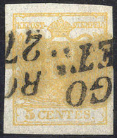 O 1850, 5 Cent. Giallo Ocra, Usato, Cert. Steiner (Sass. 1) - Lombardy-Venetia