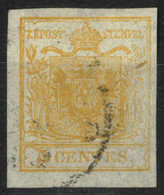 O 1850, 5 Cent. Giallo Arancio Chiaro, Cert. Goller (Sass. 1f) - Lombardy-Venetia