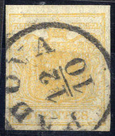 O 1850, 5 Cent. Giallo Arancio, Usato, Cert. Strakosch (Sass. 1g) - Lombardy-Venetia