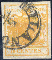 O 1850, 5 Cent. Arancio, Usato, Cert. Strakosch (Sass. 1h) - Lombardy-Venetia