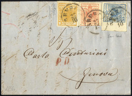 O/cover 1850/54, Lettera Da Brescia 27.10.1856 Per Genova Con Affrancatura Tricolore 5 Cent. Arancio, 15 Cent. Rosso Ver - Lombardy-Venetia