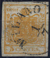 O 1850, 5 Cent. Arancio Carico, Usato, Cert. Ferchenbauer (Sass. 1i) - Lombardy-Venetia