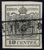 O 1850, 10 Cent. Grigio Nero, Primo Sottotipo, Carta A Mano, Grandi Margini, Cert. Ferchenbauer (Sass. 2c) - Lombardy-Venetia
