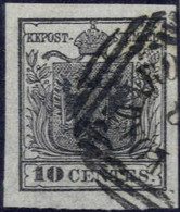 O 1850, 10 Cent. Nero Su Carta Sottile 0,07mm, Timbrato Longaro(ne), Splendido, Cert. Dr. Ferchenbauer, Sass. 2 / 250,-+ - Lombardy-Venetia