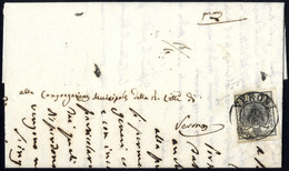 O/cover 1850, 10 Cent. Nero, Carta A Mano, Su Lettera Da Verona (Sass. 2 - ANK 2HI) - Lombardy-Venetia