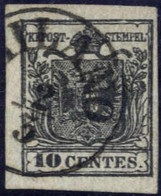 O 1850, 10 Cent. Nero, I° Tipo, Su Carta Spessa 0,13mm, Timbrato Milano 2.3., Splendido, Cert. Dr. Ferchenbauer, Sass. 2 - Lombardy-Venetia