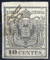 O 1850, 10 Cent. Grigio Nero (prima Tiratura) Con Leggero Annullo, Stampa Del Bordo Sinistro Con Filigrana, Cert. Ferche - Lombardy-Venetia