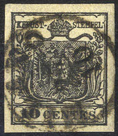 O 1850, 10 Cent. Nero Intenso, Usato, Cert. Steiner (Sass. 2d) - Lombardy-Venetia