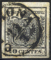 O 1850, 10 Cent. Nero Intenso, Usato, Cert. Steiner (Sass. 2d) - Lombardy-Venetia