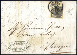 O/cover 1850, 10 Cent. Nero Carbone Su Lettera Da Venezia 6.3. Per Città, Cert. Sorani (Sass. 2e) - Lombardy-Venetia