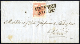 O/cover 1850, "Pieghe Di Carta", 15 Cent. Rosso, Difetto Di Clichè In Alto A Destra, Splendida, Firm. E. Diena (Sass. 3) - Lombardy-Venetia