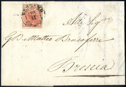 O/cover 1850, "Pieghe Di Carta", 15 Cent. Rosso, Piega Centrale A Soffietto, Su Lettera Da Bergamo 19.11.1850 Per Bresci - Lombardy-Venetia
