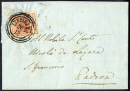 O/cover 1850, "Pieghe Di Carta", 15 Cent. Rosso, Primo Tipo, Su Lettera Da Lendinara 26.12.1851, Firm. E. Diena (Sass. 3 - Lombardy-Venetia
