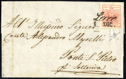 O/cover 1850, 15 Cent. Rosso Su Lettera Da Lecco, Firm. Sorani (Sass. 3 - ANK 3HI) - Lombardy-Venetia