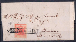 O/cover 1850, 15 Cent. Rosso Su Lettera Da Milano 12.3.1851 (Sass. 3 - ANK 3HI) - Lombardy-Venetia
