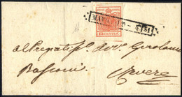 O/cover 1850, Lettera Affrancata Con 15 Cent. Con Spazio Tipografico Orizzontale Da Mantova 9-4-51, Splendida, Firmata A - Lombardy-Venetia