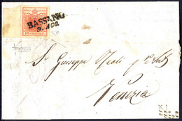 O/cover 1854, "Pieghe Di Carta", 15 Cent. Rosso Vermiglio, Piega Diagonale, Ampio Bordo Di Foglio A Sinistra, Su Lettera - Lombardy-Venetia