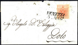 O/cover 1854, "Pieghe Di Carta", 15 Cent. Rosso Vermiglio, Piega Orizzontale, Su Lettera Da Venezia 3.5.1851 Per Dolo, F - Lombardy-Venetia
