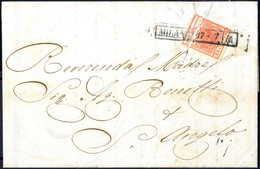 O/cover 1854, "Pieghe Di Carta", 15 Cent. Rosso Vermiglio, Vistosa Piega Orizzontale, Su Lettera Da Milano 17.7.1851 Per - Lombardy-Venetia