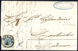 O/cover 1850, Lettera Della Terza Distanza Per L' Estero Da Milano Per Montecchio Modenese Affrancata Con Sass. 11, Tagl - Lombardy-Venetia