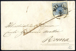 O/cover 1850, Lettera Della Terza Distanza Per L' Estero, Da Milano Per Roma Affrancata Con 45 Cent. Azzurro (Sass. 12) - Lombardy-Venetia