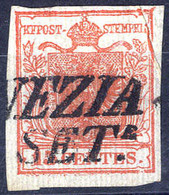 O 1854, "Pieghe Di Carta", 15 Cent. Rosso Vermiglio Chiaro, "carta Costolata", Usato (Sass. 14a) - Lombardy-Venetia