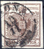 O 1850, 30 Cent. Bruno, I°tipo, Sua Carta Costolata E Piega Verticale Di Costolatura, Timbrata, Splendido, Cert. Steiner - Lombardy-Venetia