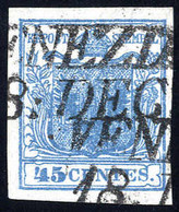 O 1851, Carta Costolata, 45 Cent. Azzurro Scuro, Leggera Costolatura, Firm. Colla E Ferchenbauer (S. 17a) - Lombardy-Venetia