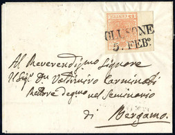 O/cover 1854, 15 Cent. Rosso Vermiglio, Carta A Macchina, Bordo Di Foglio A Sinistra, Su Lettera Da Clusone (Sass. 20 -  - Lombardy-Venetia