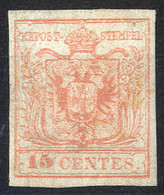 O/(*) 1854, 15 Cent. Rosso Vermiglio, Carta A Macchina, Nuovo "rigommato" (S. 20 / 1000,-) - Lombardy-Venetia