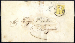 O/cover 1858, 2 Soldi Giallo, Primo Tipo, Su Circolare Da Bergamo 6.4.1859, Cert. Sorani (Sass. 23 - ANK 6I) - Lombardy-Venetia