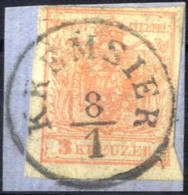 O/piece "Kremsier", (Müller 1387b - 6 Punkte) Auf Briefstück Mit 3 Kr. Rot, ANK 3 - Unclassified