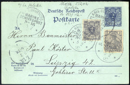 O/cover 1902, Ganzsachenfragekarte 2 Pf Reichspost Mit Zusatzfrankatur 2 Pf Wertziffer Und 2 Pf Germania Entwertet Durch - Ufficio: Turchia