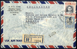 O/cover 1948, Rekommandierter Flugpostbeleg Von Bangkok 18.11.1948 Nach Genua (Mi. 206+270) - Thailand