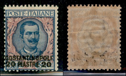 Uffici Postali All'Estero - Levante - Costantinopoli - 1909 - 20 Piastre Su 5 Lire Floreale (26) - Piega Di Gomma Orizzo - Other & Unclassified