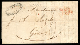 Prefilateliche - Navigazione - 1842 Lettera Da Marsiglia 1 Nov. Per Genova Con Bollo Via Di Mare (E) E Segno Di Tassa - Other & Unclassified