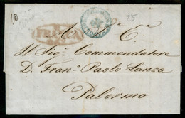 Prefilateliche - Navigazione - 1852 Lettera Da Napoli 20 Dic. Con Ovale Franca In Rosso E Bollo Azzurro Della Posta Di N - Other & Unclassified