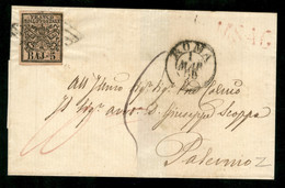 Prefilateliche - Navigazione - 1856 Piccola Lettera Affrancata Con 5 Baj Rosa Da Roma 1 Mar. 56 Per Palermo - Other & Unclassified