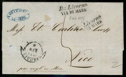 Prefilateliche - Navigazione - 1857 Lettera Da Livorno 8 Ott. Per Nizza Con Bolli Da Livorno Via Di Mare E Manoscritto " - Other & Unclassified