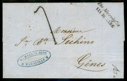 Prefilateliche - Navigazione - 1858 Lettera Da Marsiglia Con Bollo Da Marsiglia Via Di Mare E Tassa "7" Per Genova - Other & Unclassified