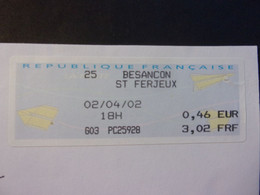 France Vignette Avion BESANCON St FERJEUX 02/04/02  Besançon Airplane Flugzeug Vliegtuig Aereo Avión - 2000 « Avions En Papier »