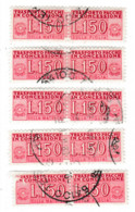 ITALIA REPUBBLICA ITALY REPUBLIC1955 1981 PACCHI IN CONCESSIONE PARCEL POST STELLE 1968LIRE 150 USATO CINQUE  COPPIE - Consigned Parcels