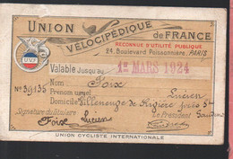 Villeneuve De Rivière (31 Haute Garonne) Carte De Membre UNION VELOCIPEDIQUE DE FRANCE (UCI) Avec Photo (PPP34164) - Ohne Zuordnung