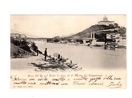 14863 " TORINO-RIVA DEL PO COL PONTE DI FERRO ED IL MONTE DEI CAPUCCINI " ANIMATA-VERA FOTO-CART. POST.SPED.1903 - Fiume Po