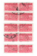 ITALIA REPUBBLICA ITALY REPUBLIC1955 1981 PACCHI IN CONCESSIONE PARCEL POST STELLE 1968LIRE 150 USATO CINQUE  COPPIE - Pacchi In Concessione