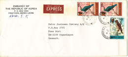 Sierra Leone Cover Sent Express To Denmark 1-10-1982 Topic Stamps BIRDS (from The Embassy Of The Republic Of Korea Freet - Sierra Leona (1961-...)