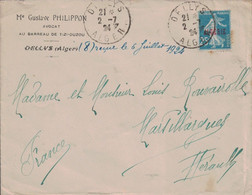 SEMEUSE - 25c BLEU SURCARGE ALGERIE - DELLYS - ALGER - LE 2-7-1924 - ENTETE PHILIPPON AVOCAT AU BARREAU DE TIZI-OUZOU. - 1877-1920: Periodo Semi Moderno