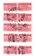 ITALIA REPUBBLICA ITALY REPUBLIC1955 1981 PACCHI IN CONCESSIONE PARCEL POST STELLE 1968LIRE 150 USATO CINQUE  COPPIE - Concessiepaketten