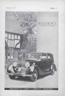 Publicité Papier VOITURE ROLLS-ROYCE  September 1945 MOT - Advertising