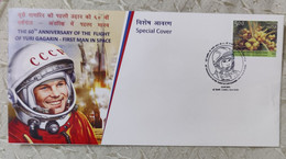 India 2021 The 60 Anniversary Of The Flight Of Yuri Gagarin – First Man Space Cover, Rocket ,Cosmonaut (**) Inde Indien - Brieven En Documenten